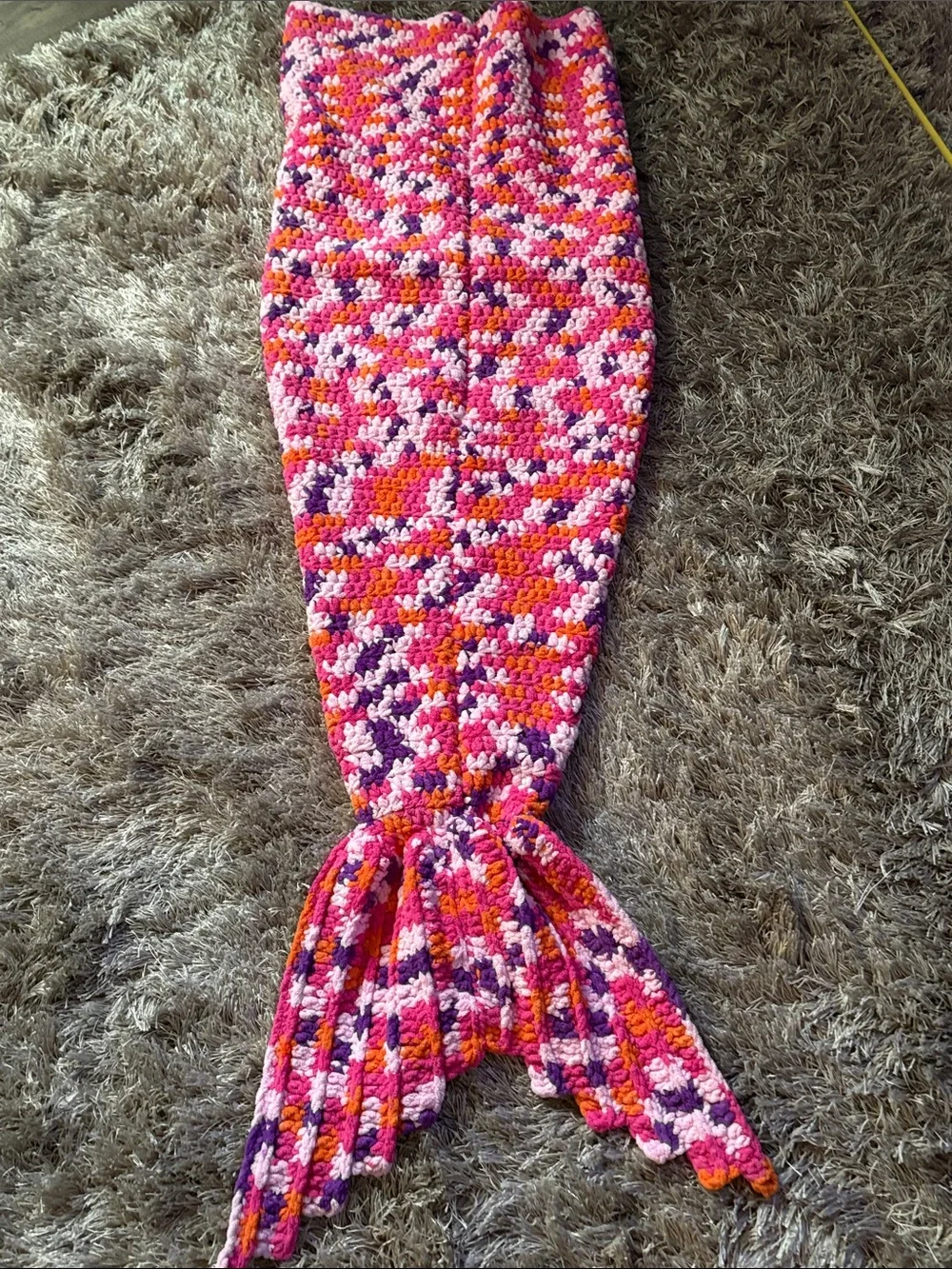Mermaid Tail Blanket Pink Multicolor Crochet Very cozy and strong 43” x 17.5”